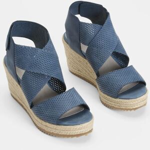 Eileen Fisher Womens Blue Chic Feminine Workcore Nubuck Wedge Espadrille Size 8